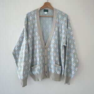 Vtg 80's IZOD Pastel Argyle Plaid V Neck Cardigan Italy Sz L Grunge Golf Grandpa